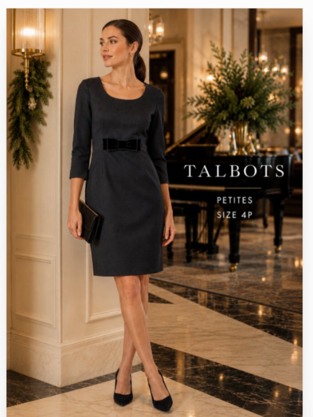 TALBOTS SIZE 4 PETITE WOOL BLEND BLACK DRESS